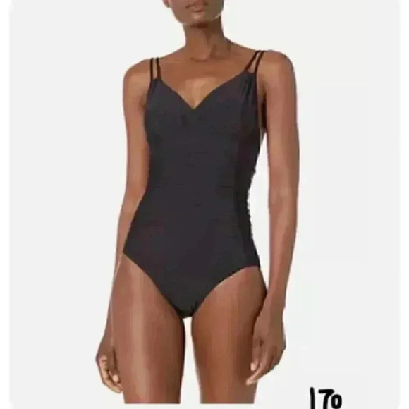 New with tags Calvin Klein Women's black Shirred One Piece Swimsuit in size 4 - Picture 1 of 6
